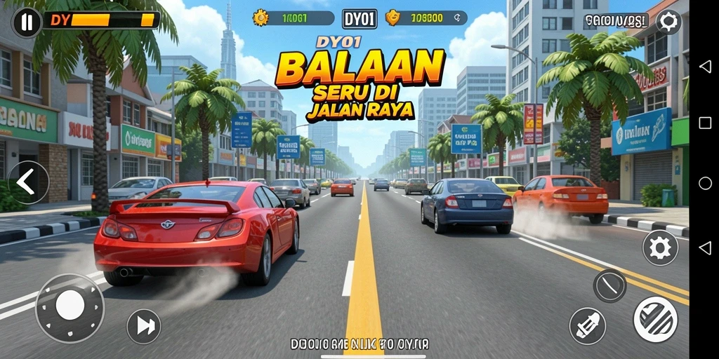 Screenshot utama DY01 menunjukkan aksi balapan yang mendebarkan.