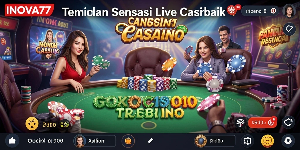 Screenshot gameplay Live Casino INOVA77 menunjukkan dealer langsung berinteraksi dengan pemain.