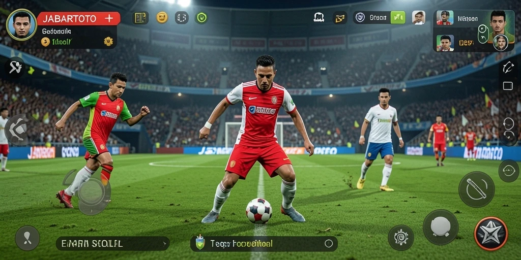 Screenshot gameplay JABARTOTO dengan aksi pertandingan sepak bola.