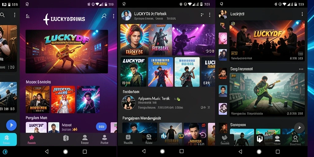 Screenshot menampilkan antarmuka LUCKYDF saat bermain musik.