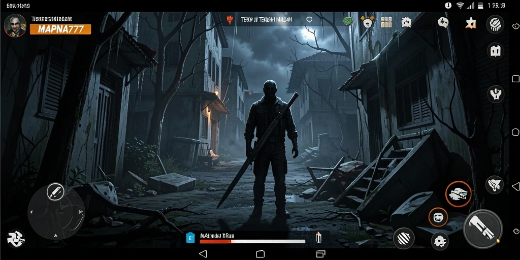 Screenshot gameplay MAPNA777 menampilkan suasana Horror yang mencekam.