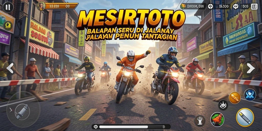 Tampilan gameplay seru di MESIRTOTO, bisa merasakan kecepatan balapan dengan berbagai kendaraan.