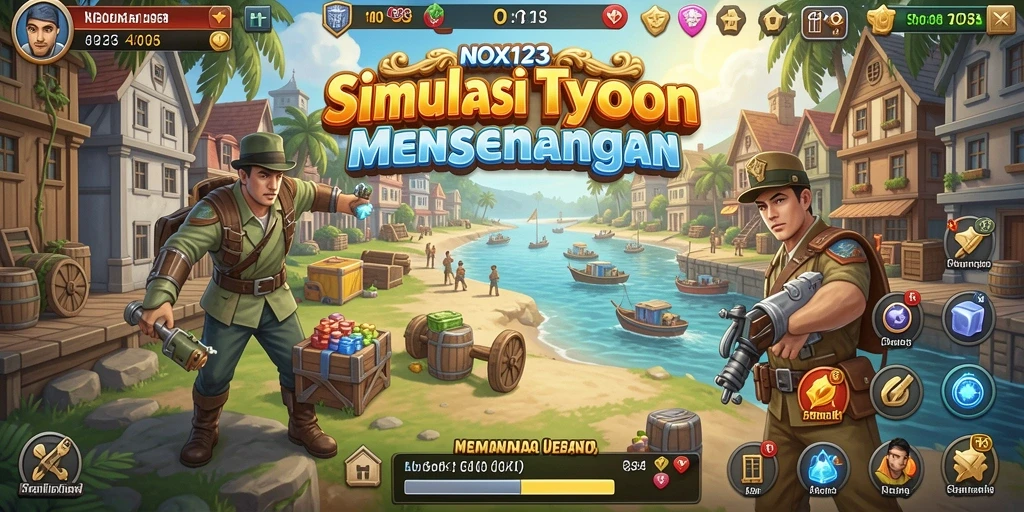Screenshot gameplay <strong>NOX123</strong> yang menampilkan strategi manajemen bisnis.