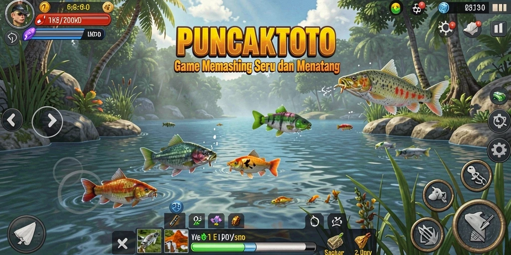 Tampilan gameplay <strong>PUNCAKTOTO</strong> yang menawan saat memancing di danau.