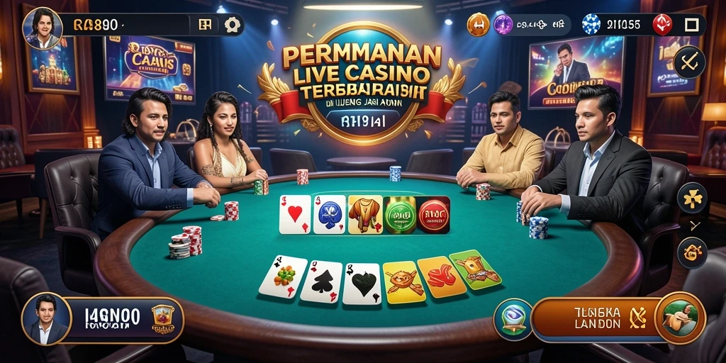 Screenshot gameplay Live Casino RP8 menampilkan dealer langsung dan atmosfer kasino yang autentik.