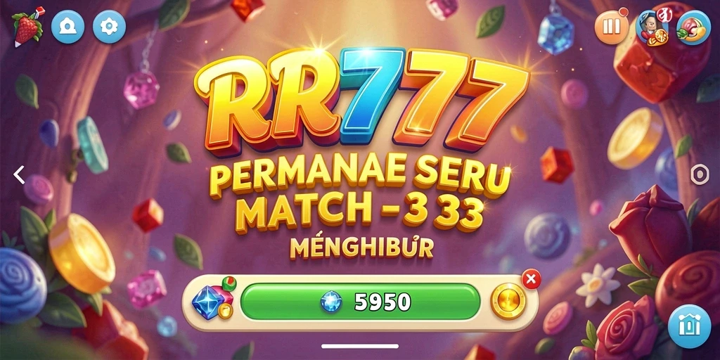 Screenshot gameplay RR777 menampilkan kombinasi warna cerah dalam tantangan Match-3.