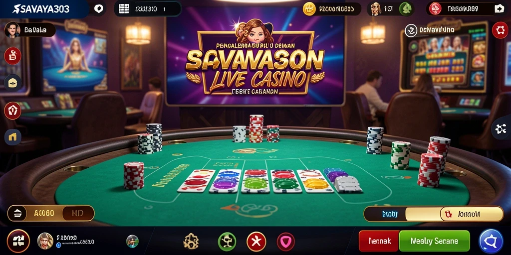 Tampilan utama gameplay SAVAYA303 menampilkan dealer interaktif dan berbagai pilihan permainan.