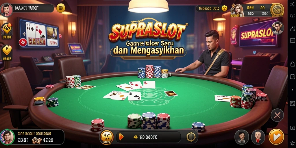 Tampilan gameplay SUPRASLOT yang memukau dengan suasana poker yang realistik.