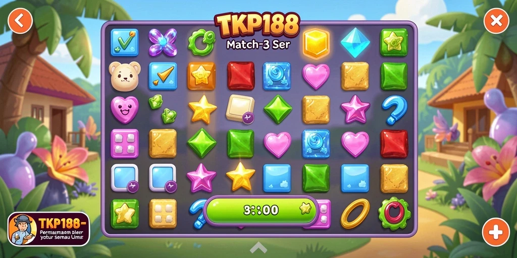 Tampilan menarik dari gameplay TKP188 dengan kombinasi permata warna-warni.