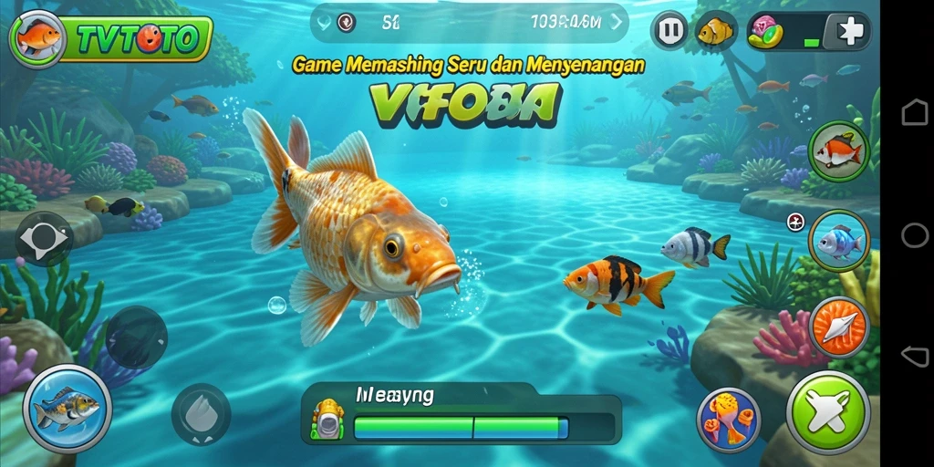Gameplay Fishing yang seru di TVTOTO dengan berbagai lokasi memancing.